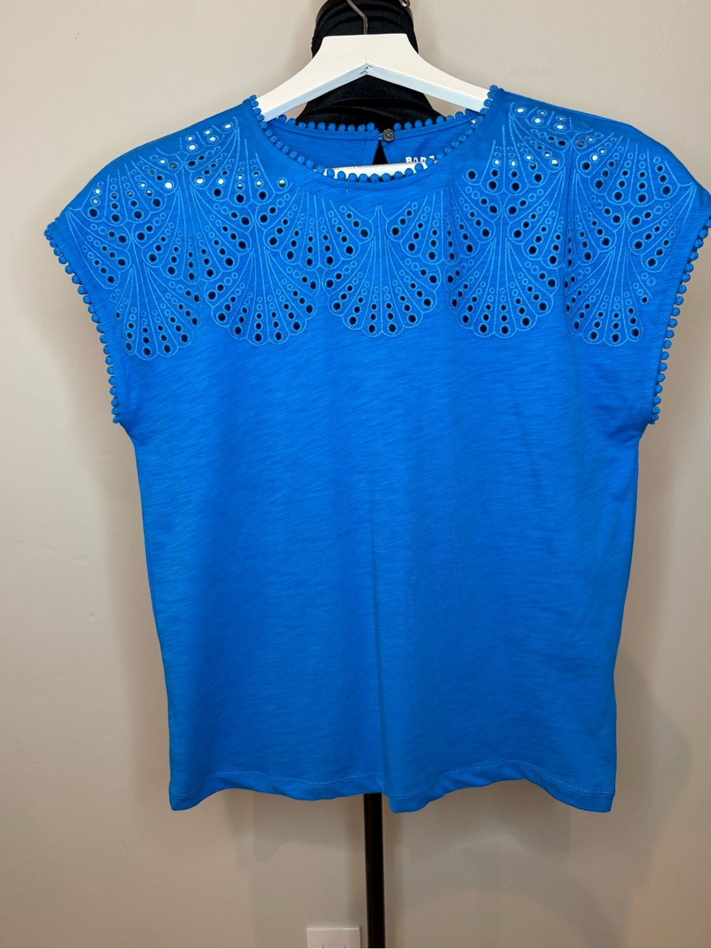 Boden Anya Broderie Embroidered Cotton Tee, Cerulean Blue, Size US 4, Like New - Picture 6 of 17